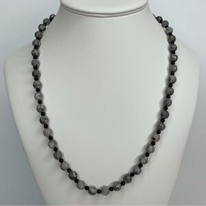 Handmade Snowflake Obsidian Charm Gemstones Necklace 23"